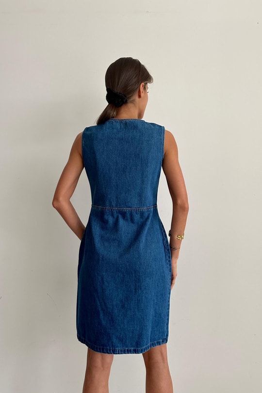 Denim Court Elbise Mavi