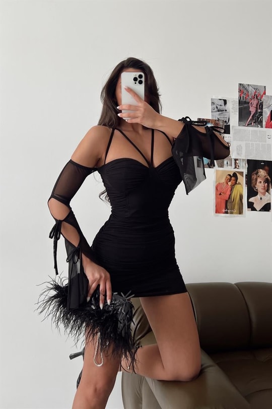 Drape Büzgülü Ophelia Elbise Siyah