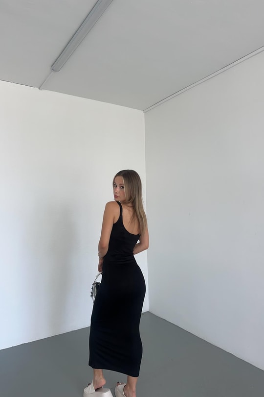 Drape Detay Skıms Elbise Siyah