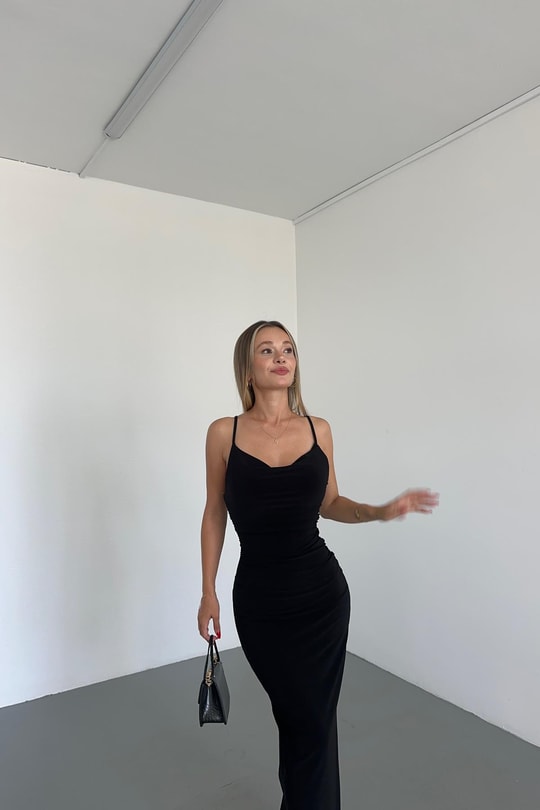 Drape Detay Skıms Elbise Siyah