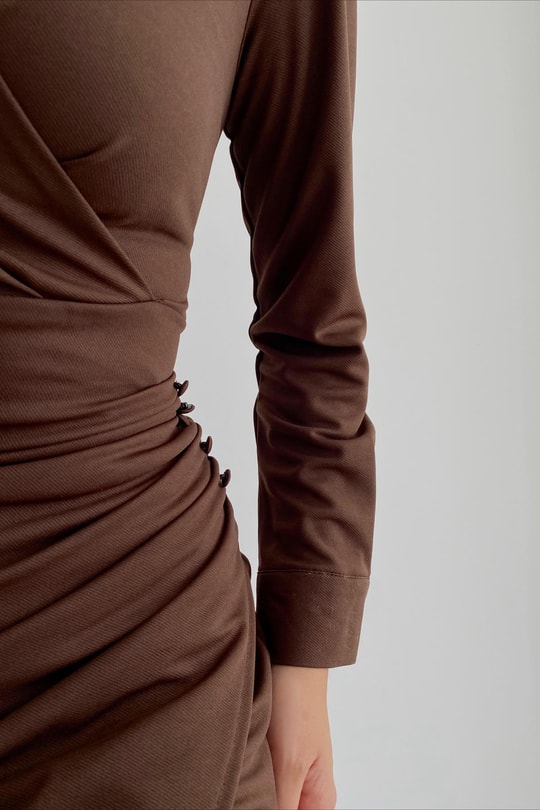 Drape Eloise Kruvaze Elbise Koyu Kahve