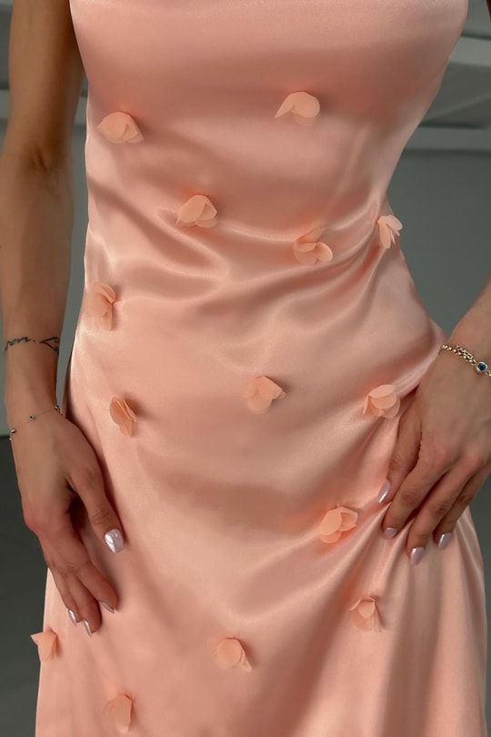 Elegant Saten Elbise Pembe