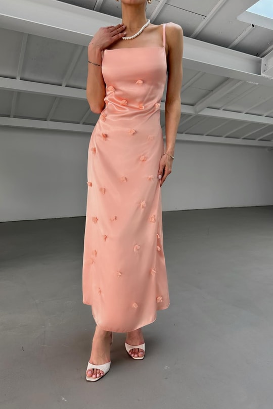 Elegant Saten Elbise Pembe