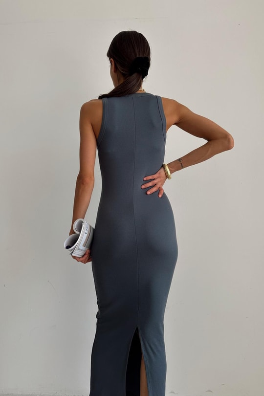 Fitilli Basic Midi Elbise Antrasit