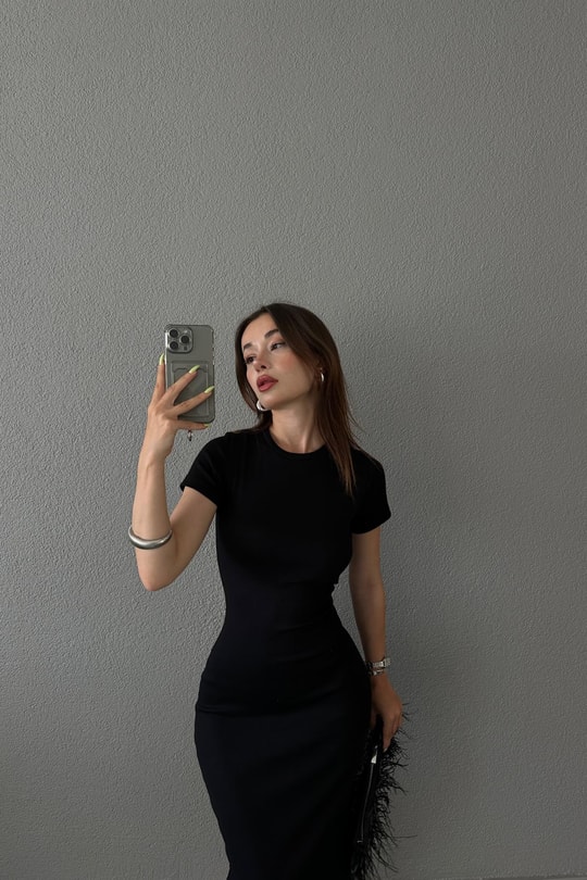 Fitilli Kısa Kol Basic Elbise Siyah