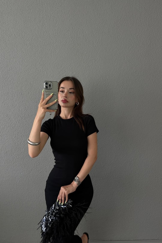 Fitilli Kısa Kol Basic Elbise Siyah