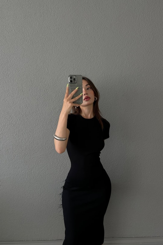 Fitilli Kısa Kol Basic Elbise Siyah
