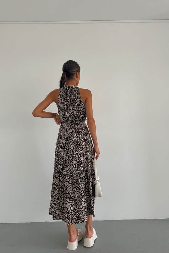 Halter Yaka Elbise LEOPAR DESEN