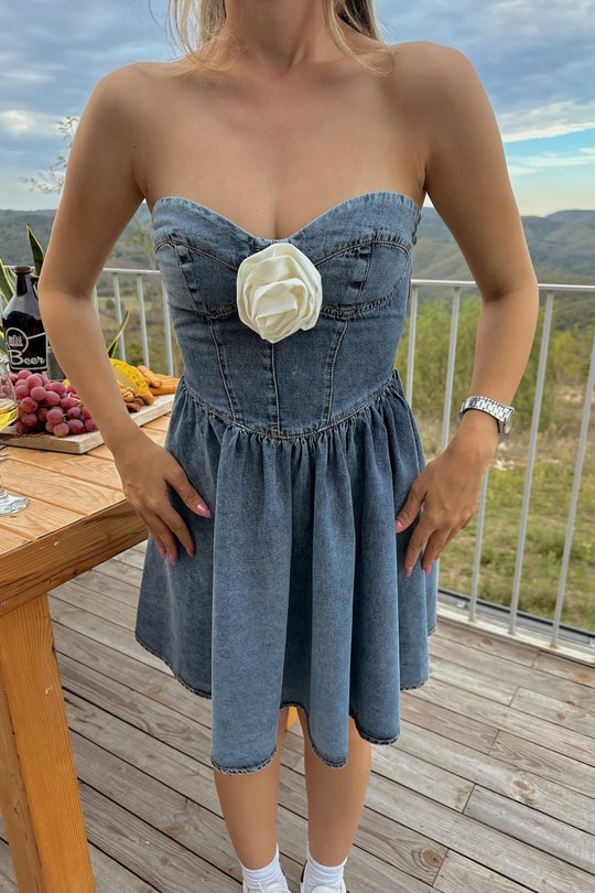 Hot Baby Denim Elbise Mavi