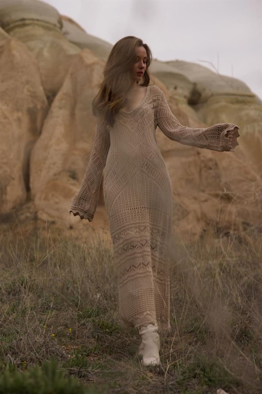 İç Astarlı Darlin Triko Elbise Bej