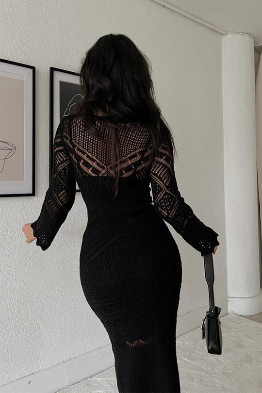 İç Astarlı Darlin Triko Elbise Siyah