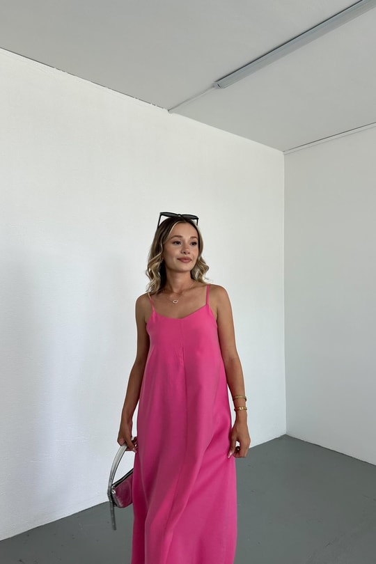 İp Askılı Modal Maxi Elbise Şeker Pembe