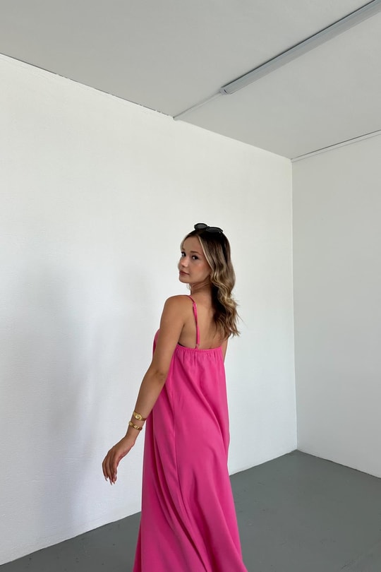İp Askılı Modal Maxi Elbise Şeker Pembe