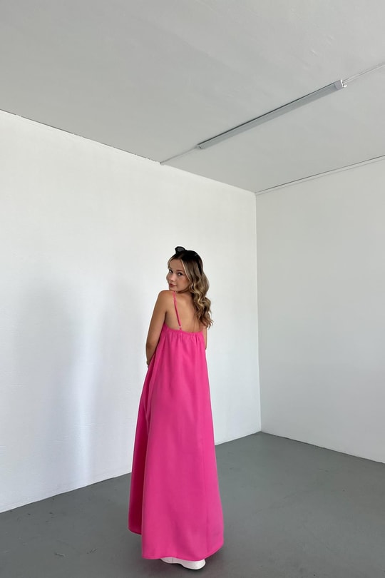 İp Askılı Modal Maxi Elbise Şeker Pembe