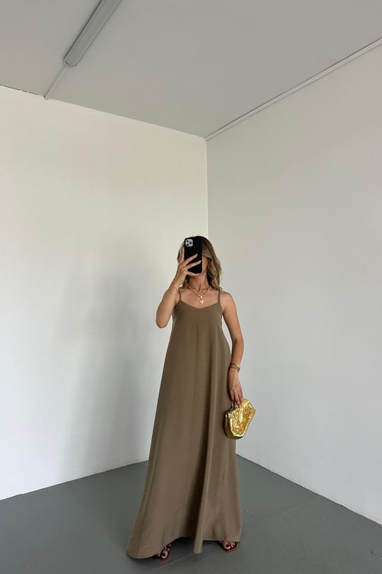 İp Asklı Modal Maxi Elbise Haki