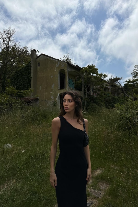 Keten Tek Kol Elbise Siyah