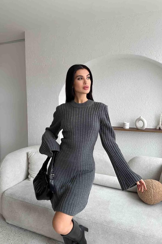 Knıtwear Triko Elbise Antrasit