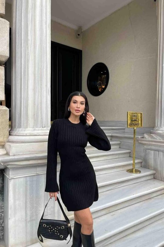 Knıtwear Triko Elbise Siyah