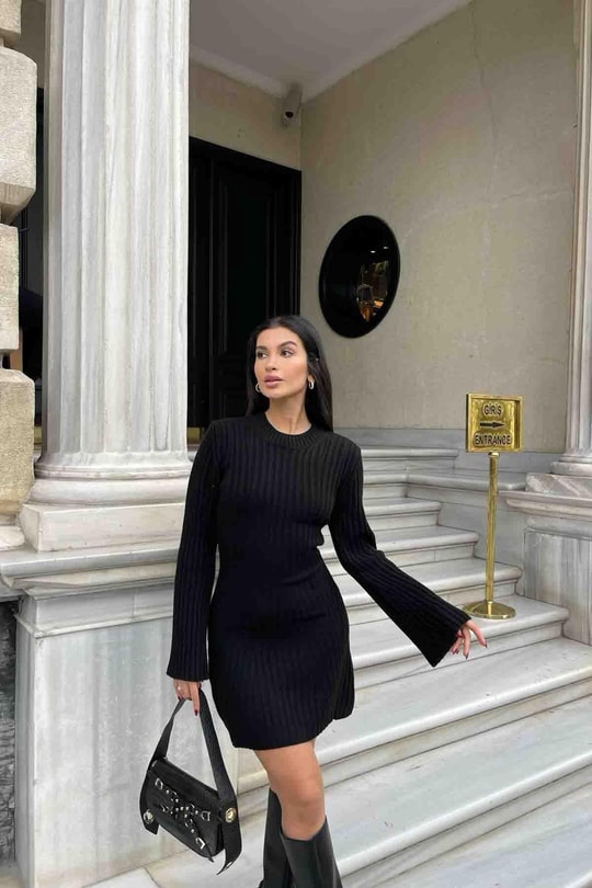 Knıtwear Triko Elbise Siyah