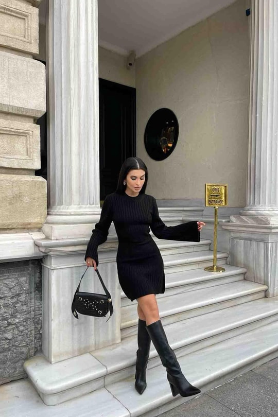 Knıtwear Triko Elbise Siyah