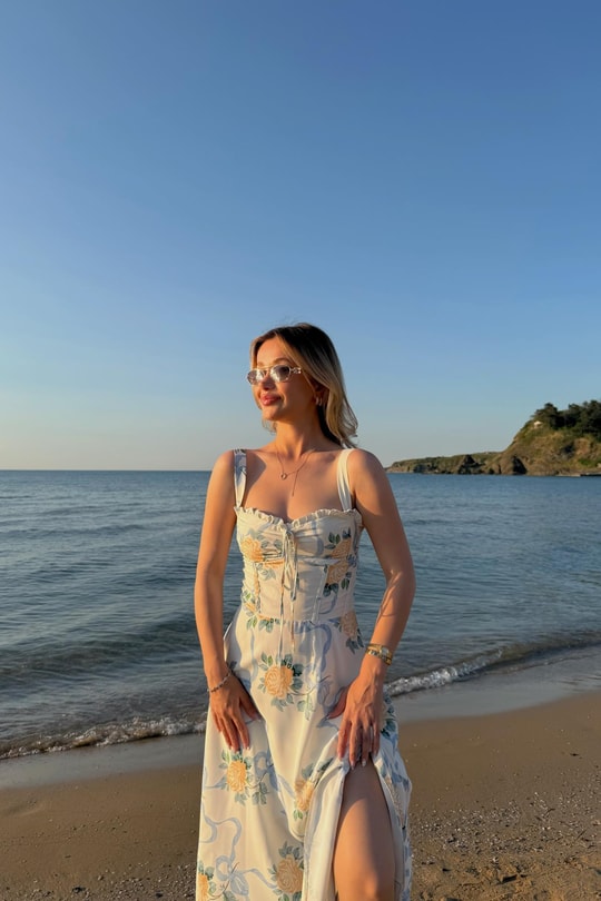 Korsaj Detay Elbise Sarı