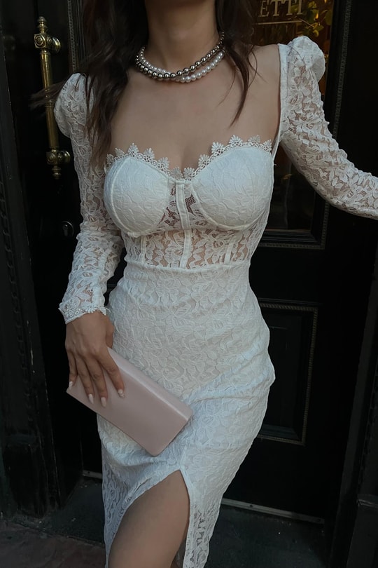 Korsaj Premium Elbise Beyaz