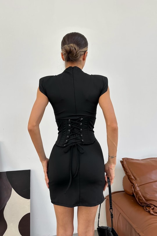Korseli Basic Elbise Siyah
