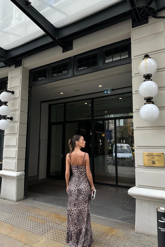 Leopar Askılı Maxi Elbise LEOPAR DESEN