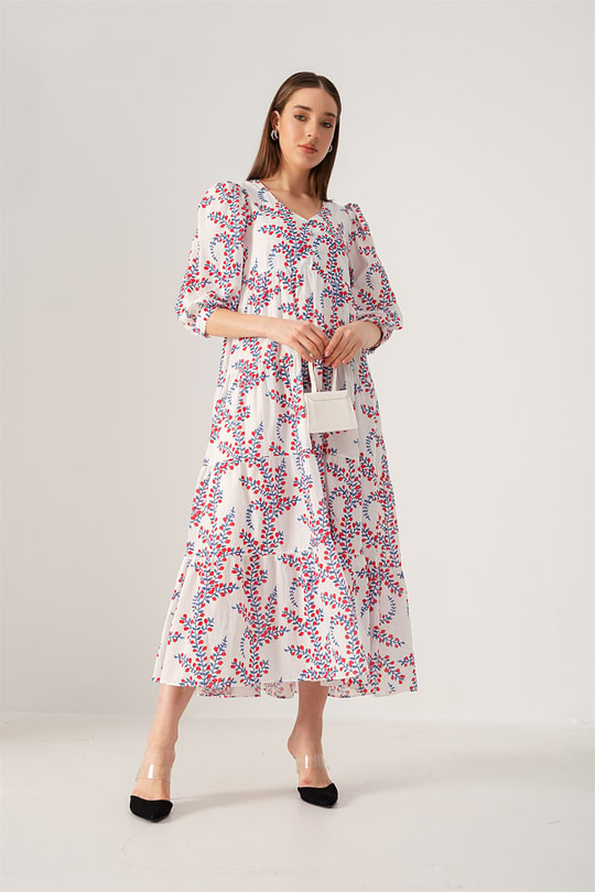Cherry Poplin Elbise Beyaz