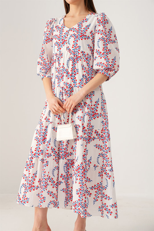 Cherry Poplin Elbise Beyaz