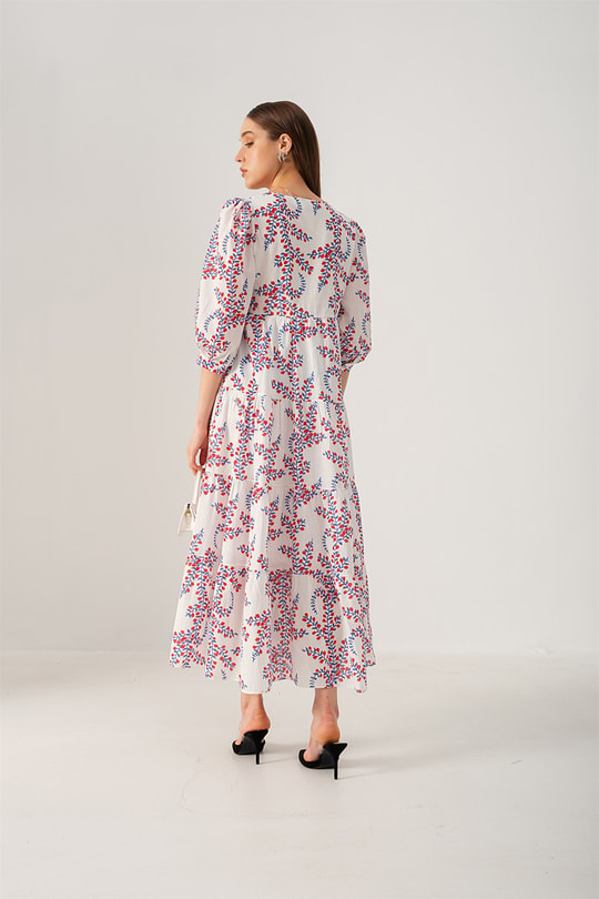 Cherry Poplin Elbise Beyaz