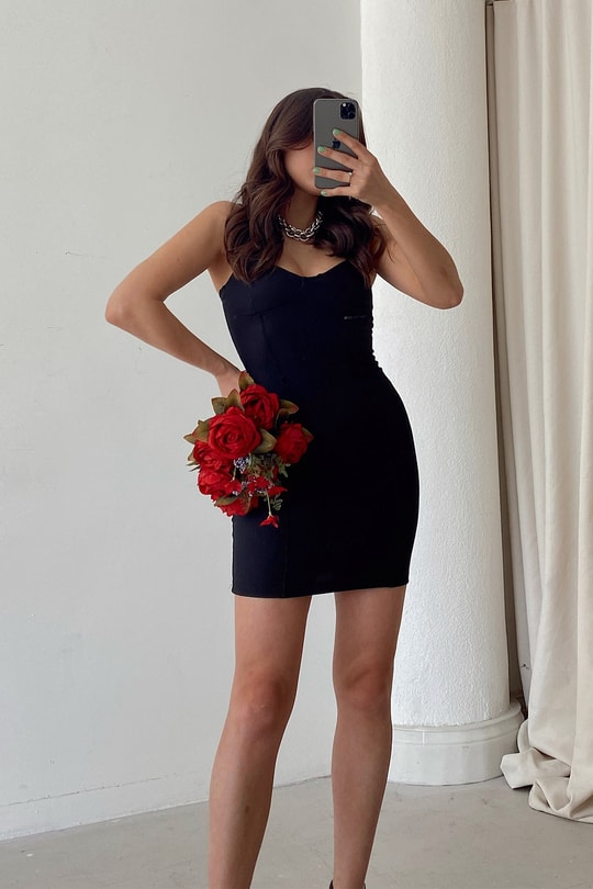 Fitilli Addison Elbise Siyah
