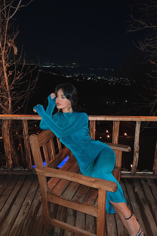 Kadife Çapraz Yaka Angela Elbise Yeşil