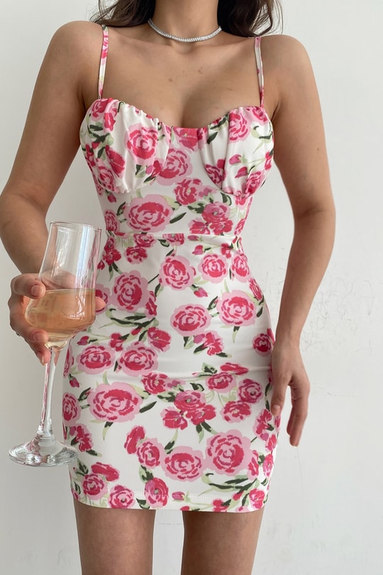 Roses Elbise Beyaz