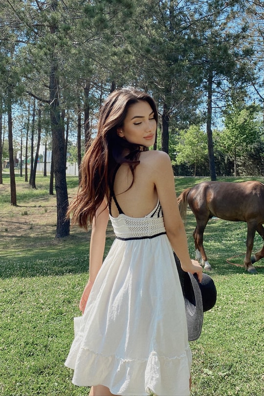 Şile Bezi Alaçatı Örme Elbise Beyaz