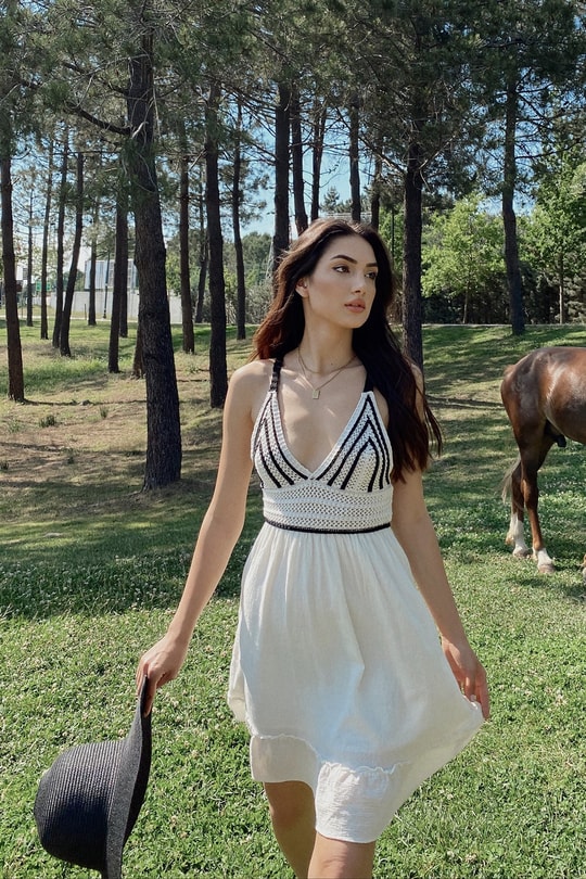 Şile Bezi Alaçatı Örme Elbise Beyaz