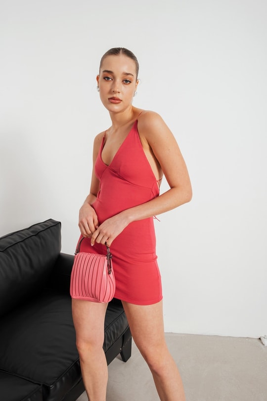 Sırt Detay Mini Lover Elbise Pembe