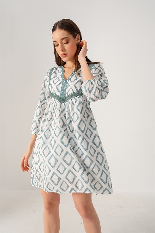 Watercolor Poplin Elbise Yeşil