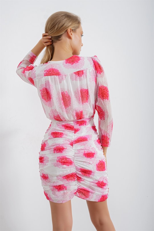 Watervolor Drape Detaylı Elbise Beyaz