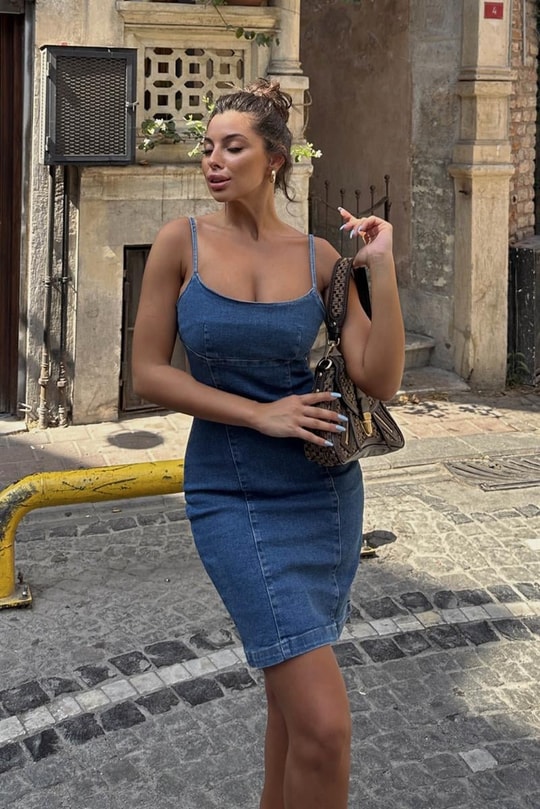 Mini Denim Misty Elbise Mavi
