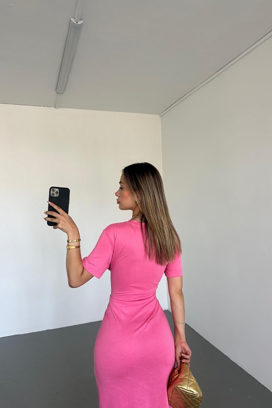 Modal Bağlamalı Elbise Pembe