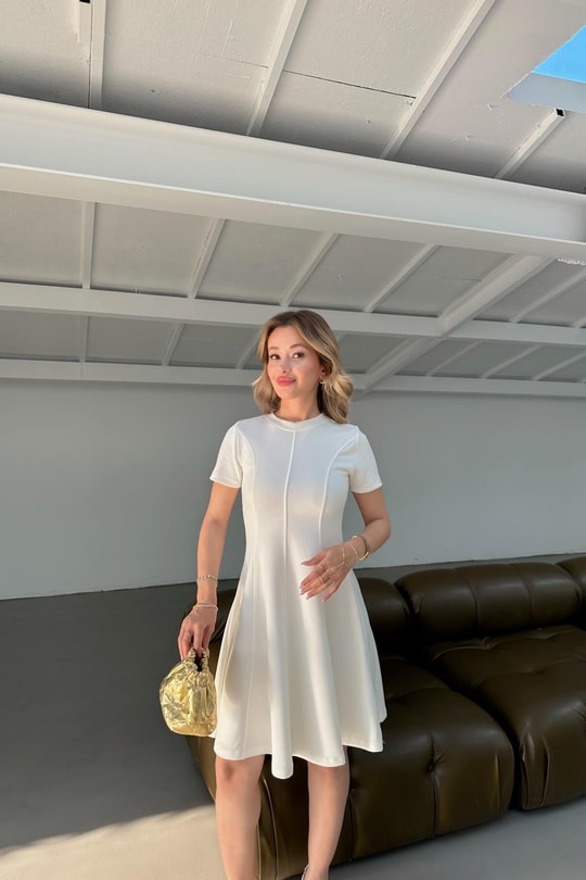 Modal Kısa Elbise Beyaz