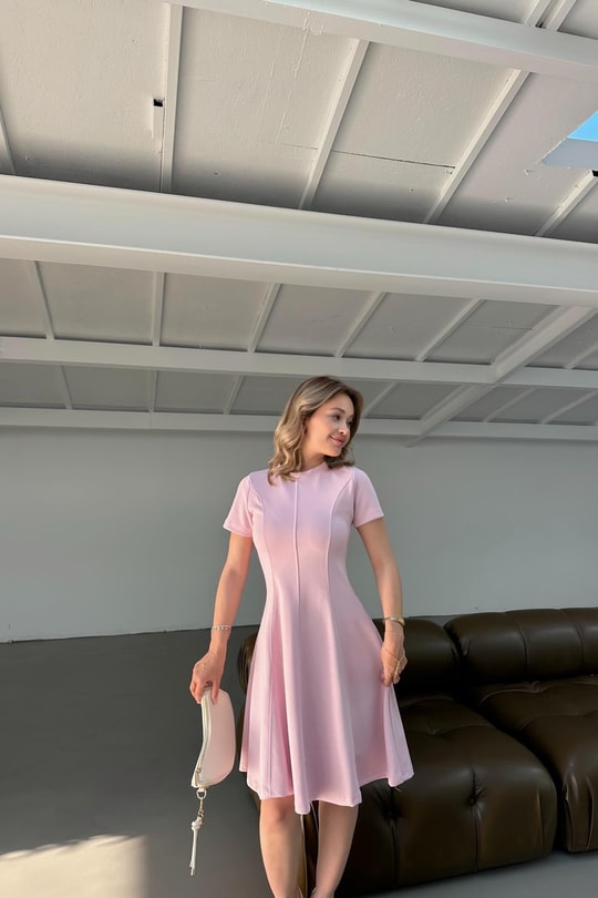 Modal Kısa Elbise Pembe