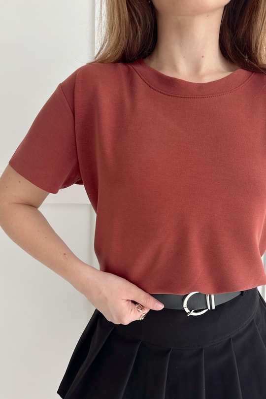 Modal Lazer Kesim Tshirt Kiremit
