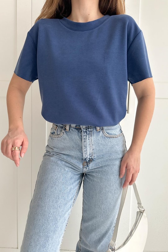 Modal Lazer Kesim Tshirt Lacivert
