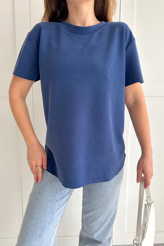 Modal Lazer Kesim Tshirt Lacivert