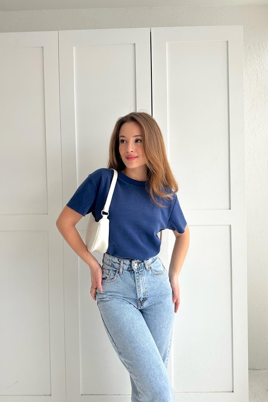 Modal Lazer Kesim Tshirt Lacivert