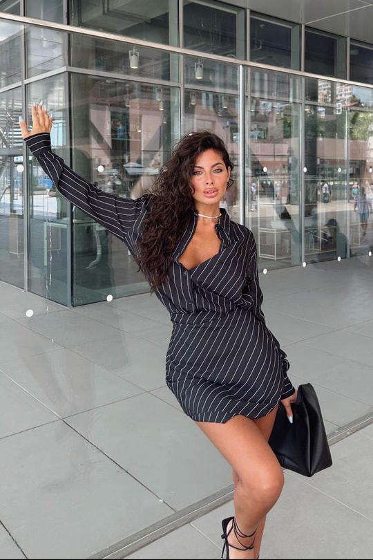 Noelia Çizgili Elbise Siyah