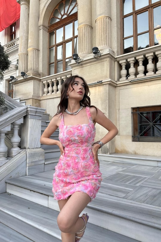 Organie Gül Premium Elbise Pembe
