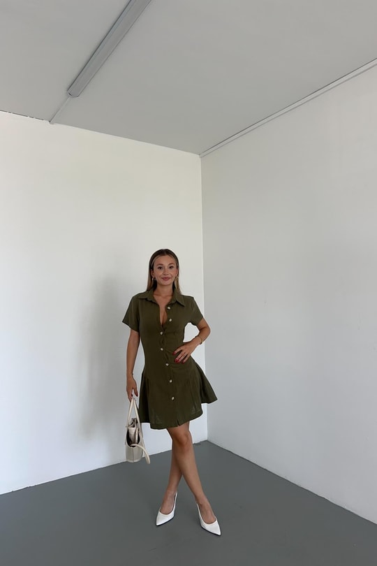Orj Marka Müslin Kısa Kol Elbise Haki